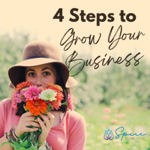 4 steps to grow business cover- young woman holding flowers